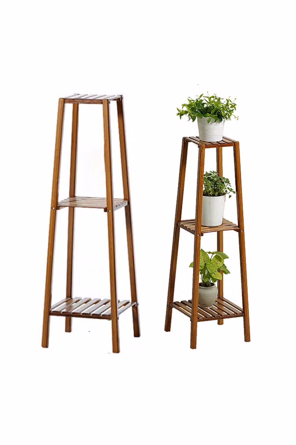 ExtraStar Vintage Solid Wood Tiered Plant Stand with Slatted Shelves in Brown – 2