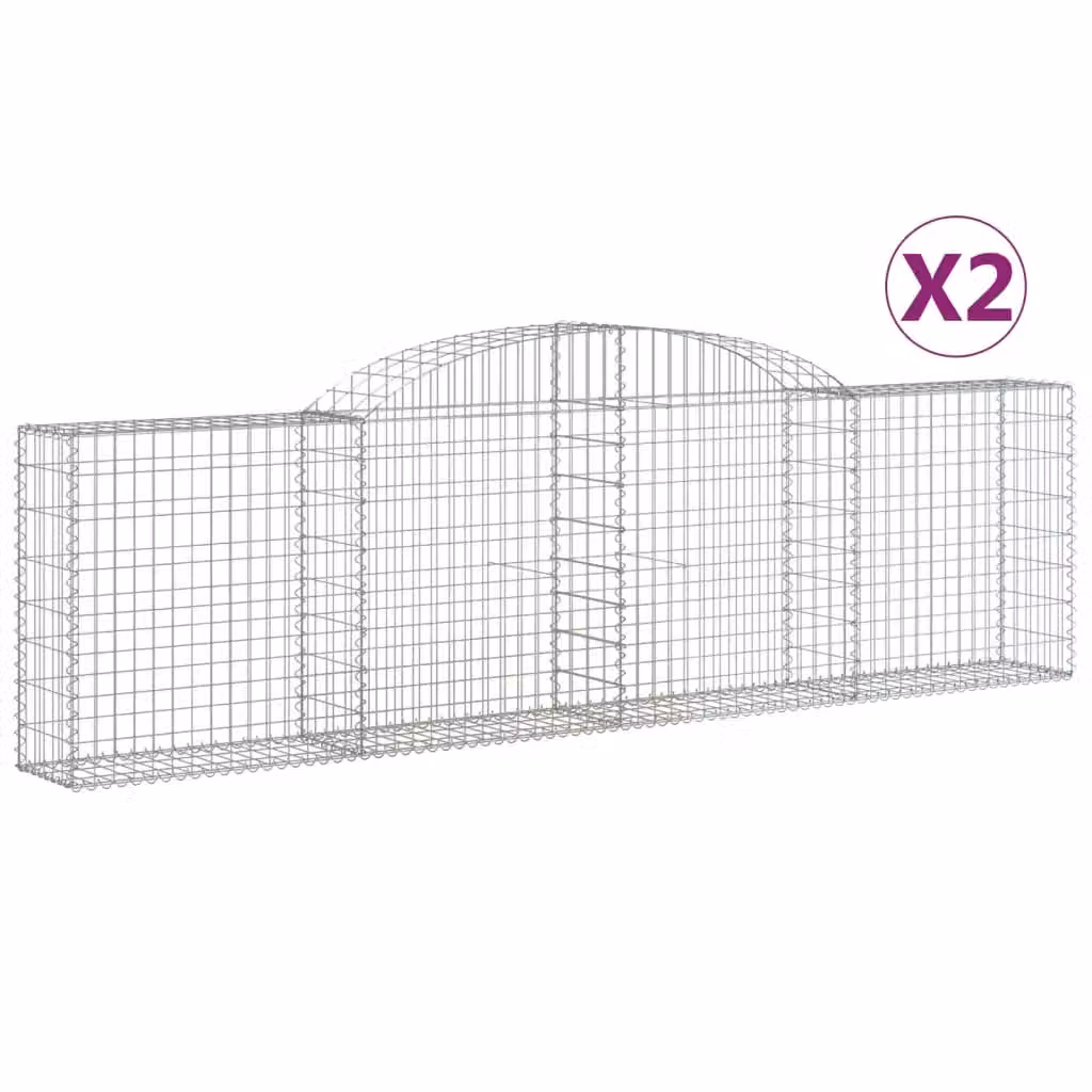 Berkfield Home Arched Gabion Baskets, 2 Piece Set, Silver Galvanised Steel, W: 300 cm, D: 30 cm, H: 80-100 cm – 2