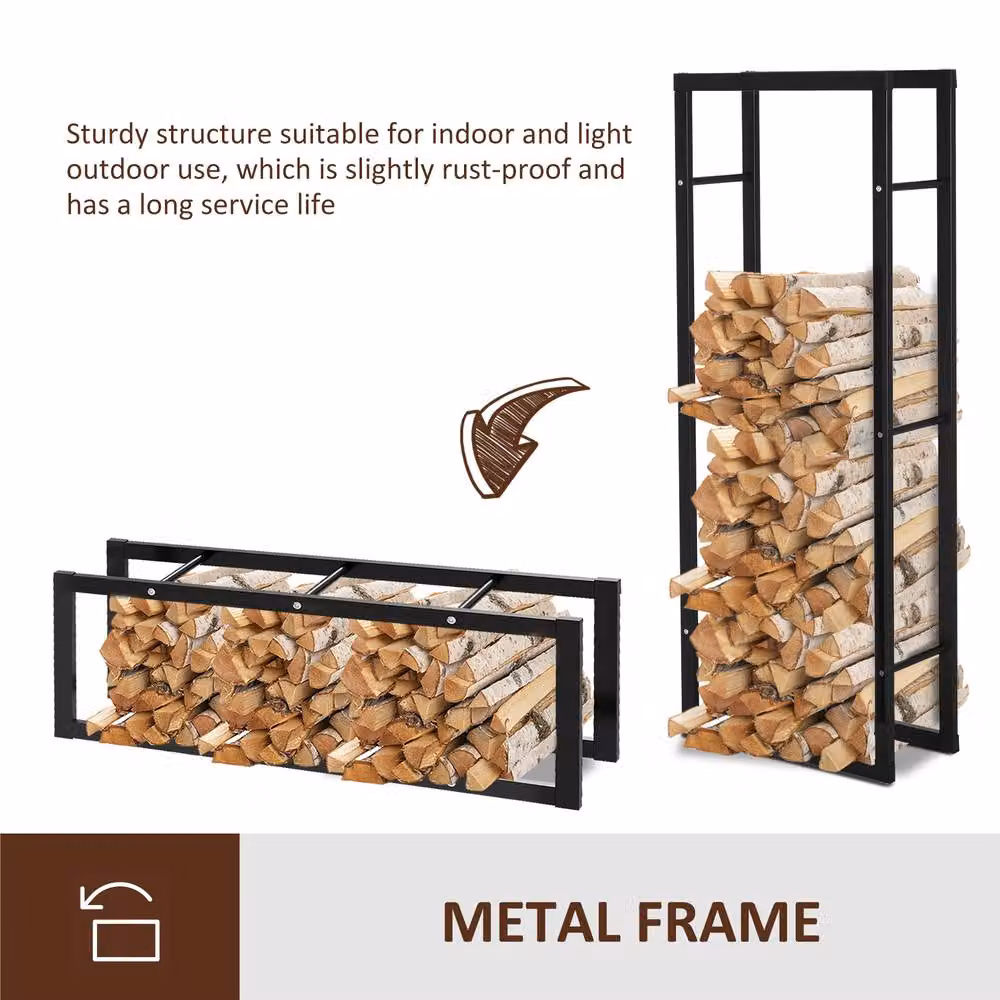 STILVORA Modern Metal Firewood Rack in Matt Black, Width: 150 cm – 5