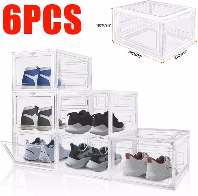 FORGEVIO 6-Piece Stackable Clear Acrylic Shoe Storage Boxes, W/D/H: 27 x 34 x 19 cm – 1