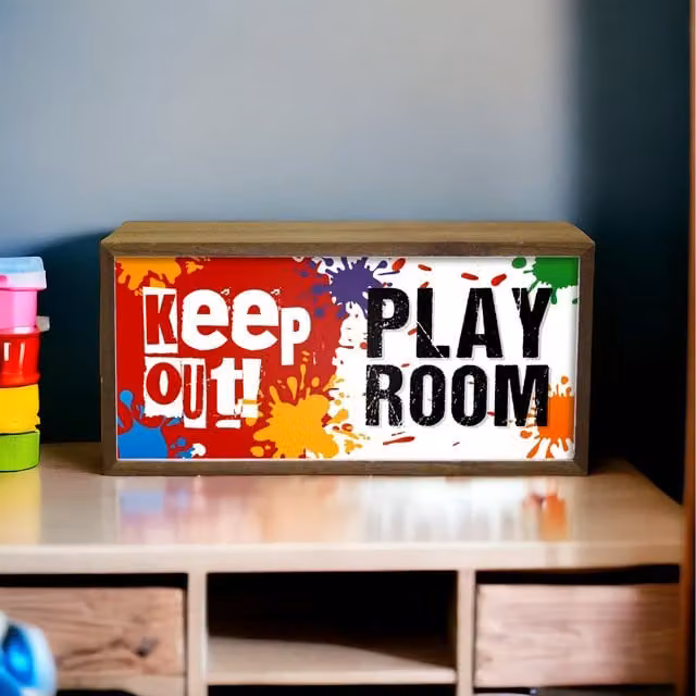 Echo Three LED Light Box for Children's Rooms, Brown Wood Style, W/D/H: 300 x 150 x 7 cm