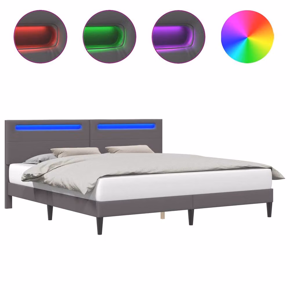 Berkfield Home Grey Faux Leather Bed Frame with LED Under-Bed Lighting and USB Charging Port, W/D/H: 180 x 200 cm – 2