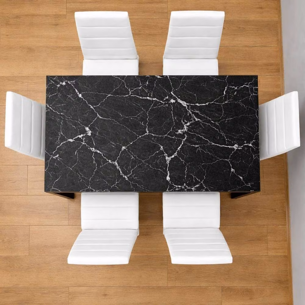 KOSY KOALA Modern Rectangular Glass Dining Table with 6 White Faux Leather Chairs, Black and White – 2
