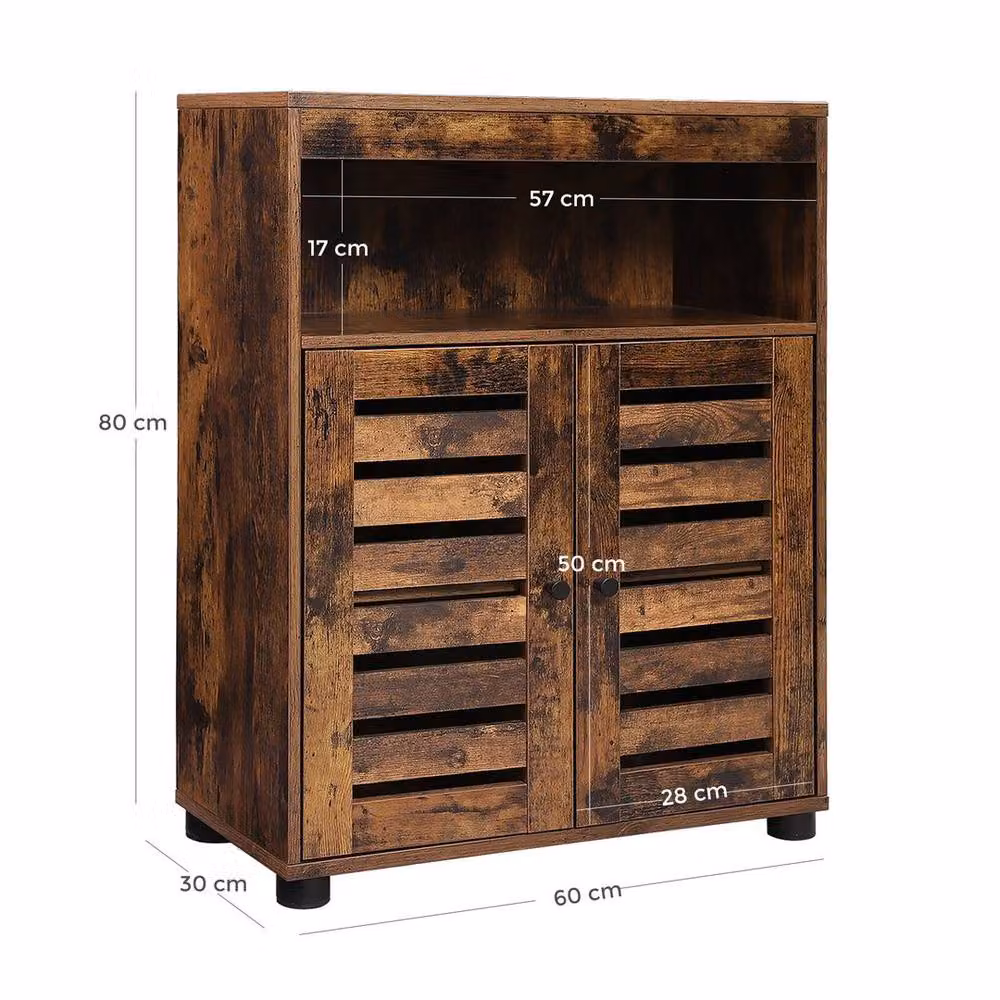 KORVIXA Freestanding Bathroom Storage Cabinet with Roll Shutter Doors in Rustic Brown – 2