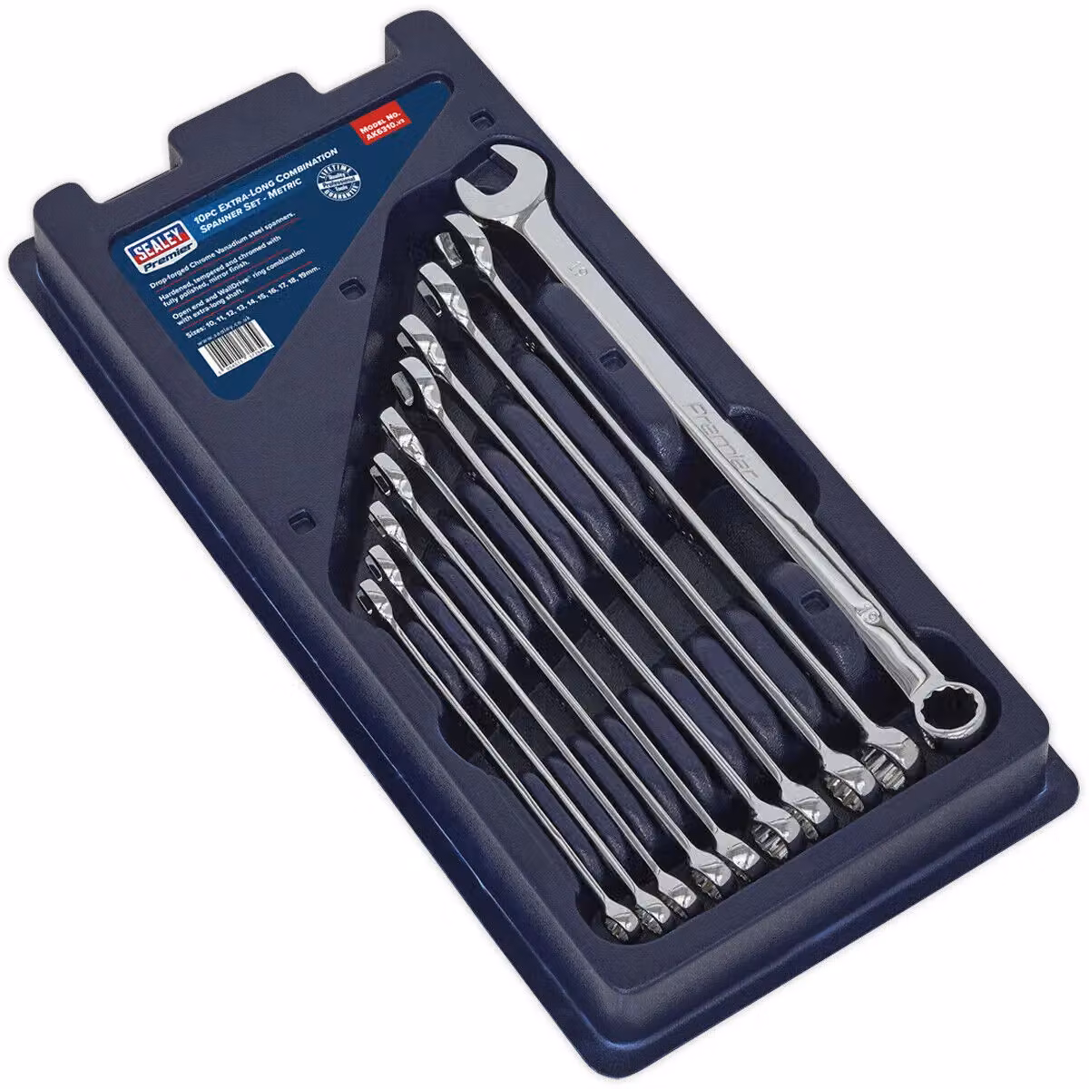 Loops 10-Piece Extra Long Combination Hand Spanner Set, 10 to 19mm Metric, 12-Point Chrome Vanadium Steel, Silver and Multicolour – 2