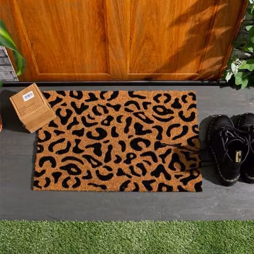 Nicola Spring Leopard Coir Door Mat Set, Multicolour, W: 60 cm, D: 40 cm, Pack of 2 – 1