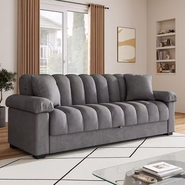 Livingandhome Grey Microfibre Upholstered Sofa Bed with Storage and 2 Scatter Cushions