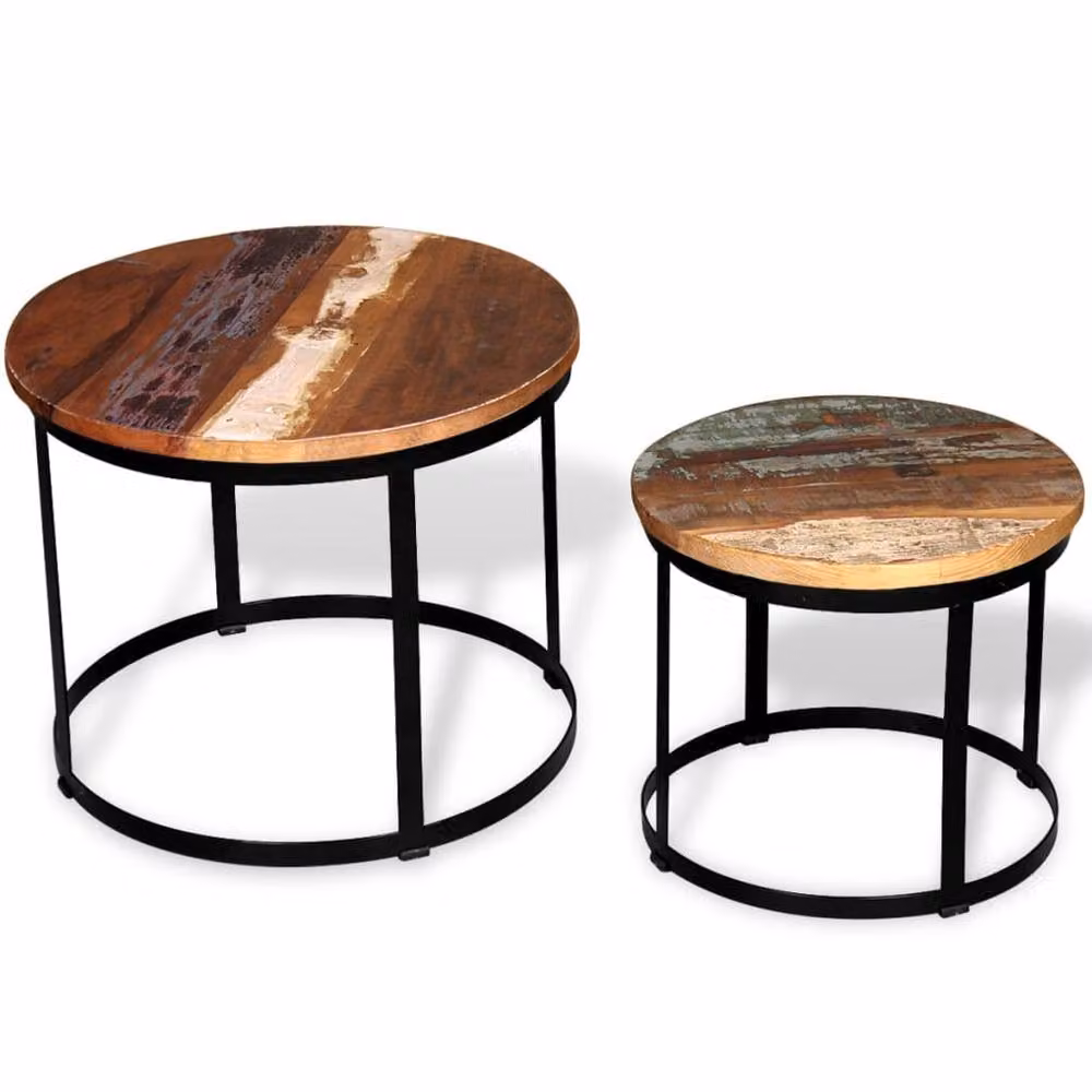 Berkfield Home Two Piece Round Coffee Table Set in Brown Reclaimed Wood – 2