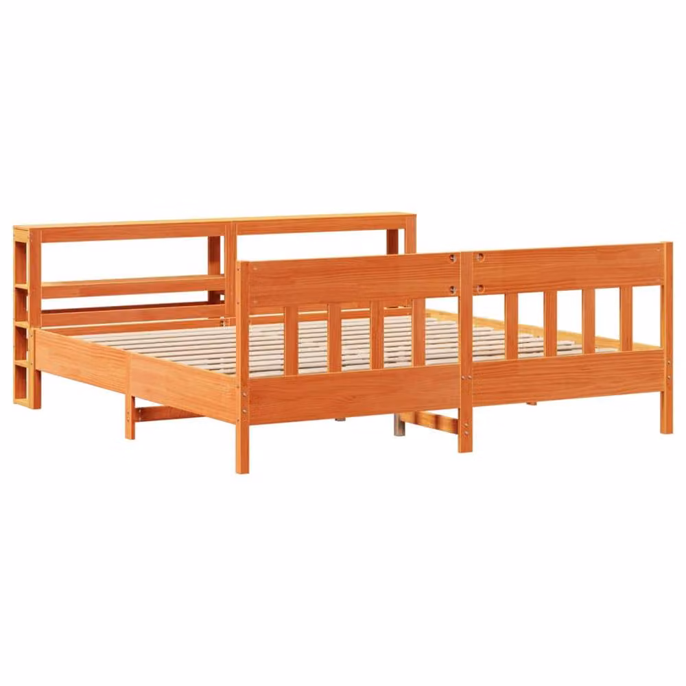 Berkfield Home Rustic Solid Wood Pine Bed Frame in Wax Brown, W/D/H: 200 x 200 cm – 3