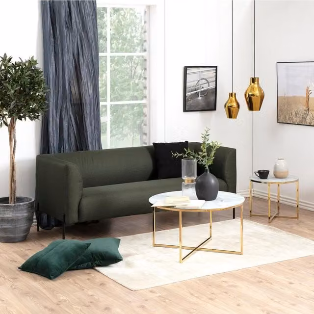 FurnitureboxUK Alissa Round White Marble and Gold Glass Coffee Table