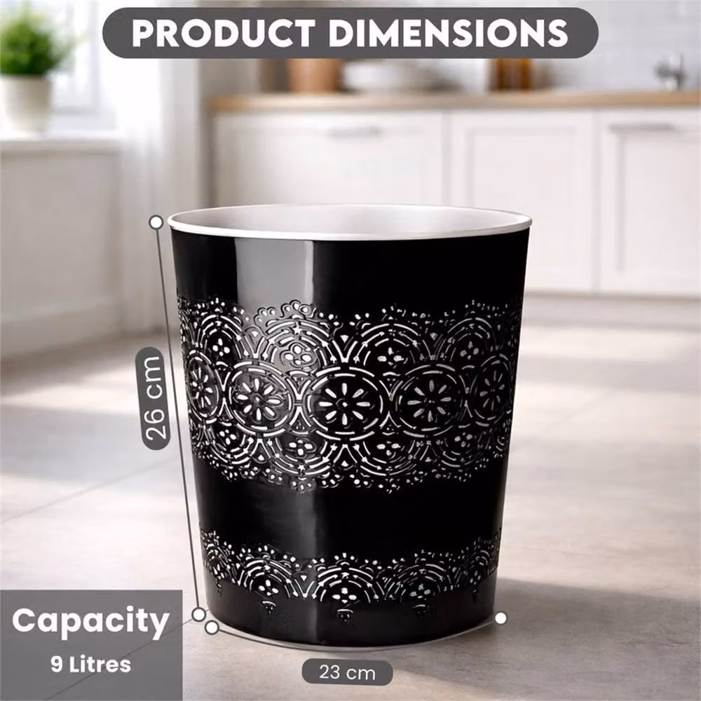 PAWNORA Black 9 Litre Plastic Waste Paper Bin for Home, Office or Kitchen – 2