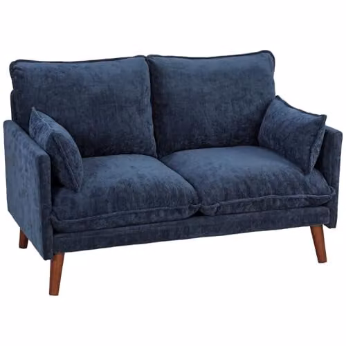 HOMCOM 2 Seater Modern Velvet Sofa in Blue with Scatter Cushions, W: 131 cm, H: 78 cm, D: 83 cm – 1