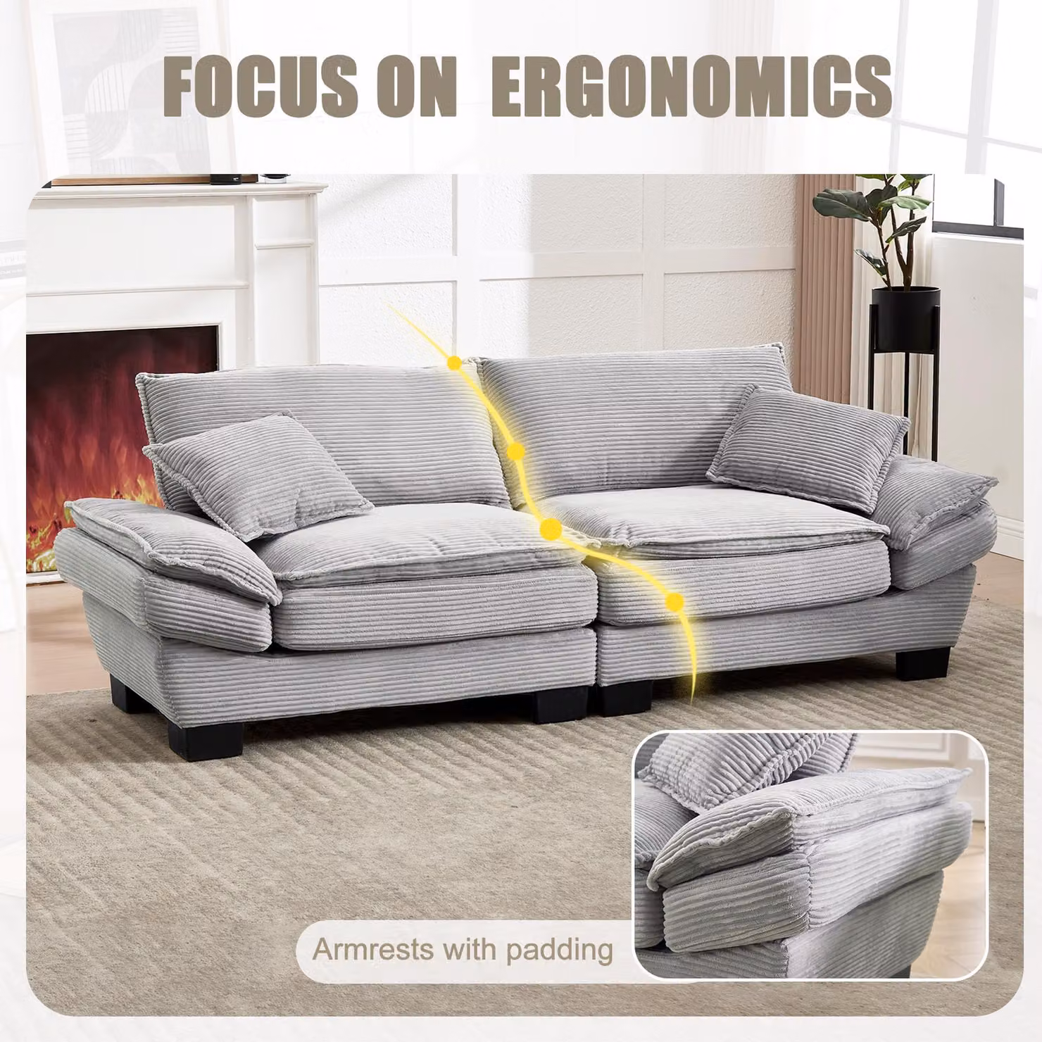 Aosom UK Oversized Two-Seater Modular Sofa in Light Grey, W/D/H: 224 x 81 x 81 cm – 4
