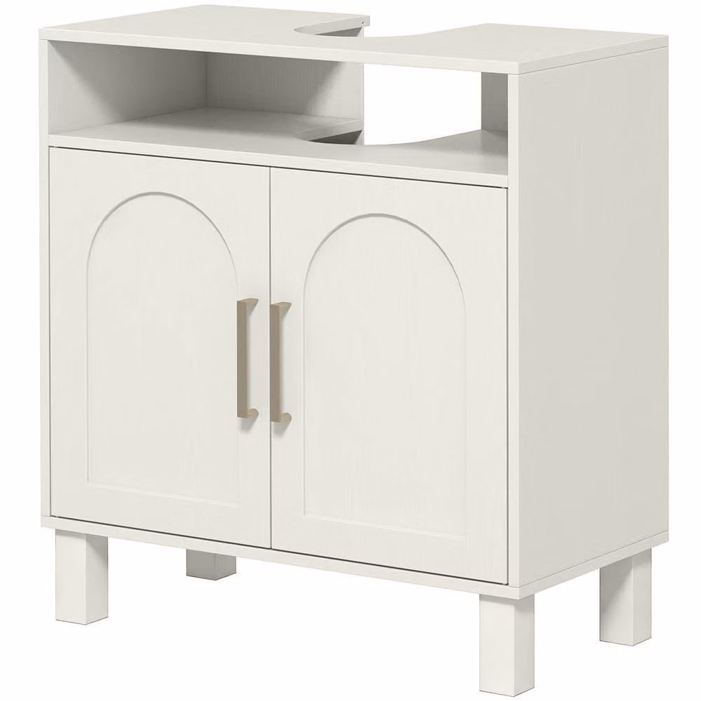 STILVORA Freestanding Under Sink Bathroom Cabinet with Hinged Doors and Internal Shelves in White or Beige – 2