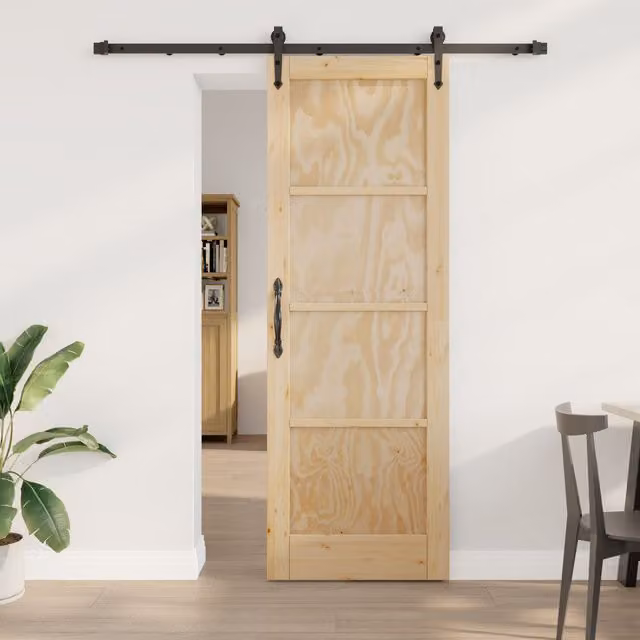 Berkfield Home Modern Sliding Door with Hardware Set, Solid Wood Pine, Beige, W: 73.5 cm, H: 211 cm – 1