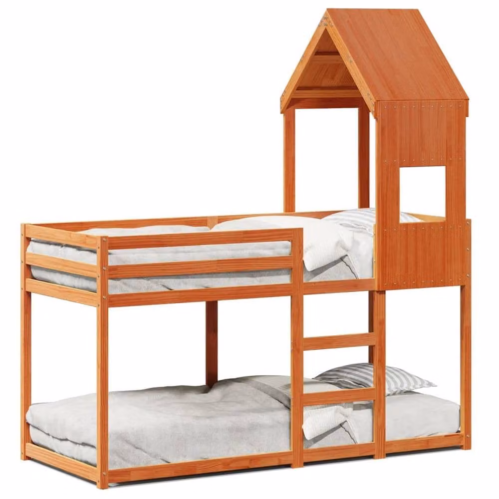 Berkfield Home Single Solid Wood Pine Bunk Bed in Wax Brown, W/D/H: 90 x 190 cm – 2