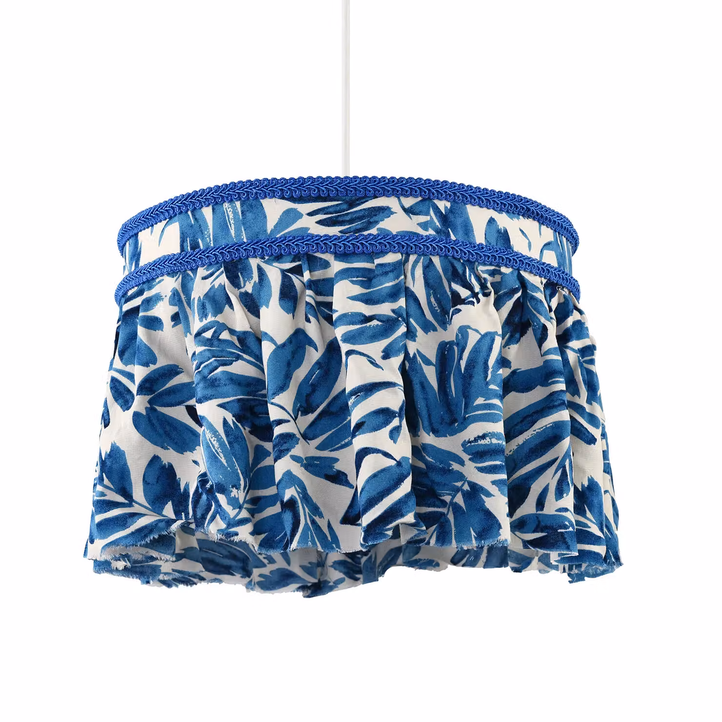 Happy Homewares Hanging Cotton Pendant Shade with Blue Print and Embroidered Trims in Midnight – 2
