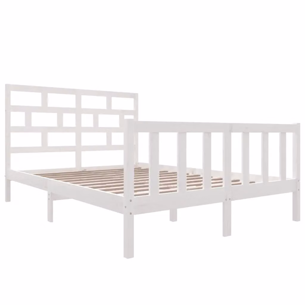 Berkfield Home White Solid Wood Pine Bed Frame W: 160 cm, D: 200 cm – 2