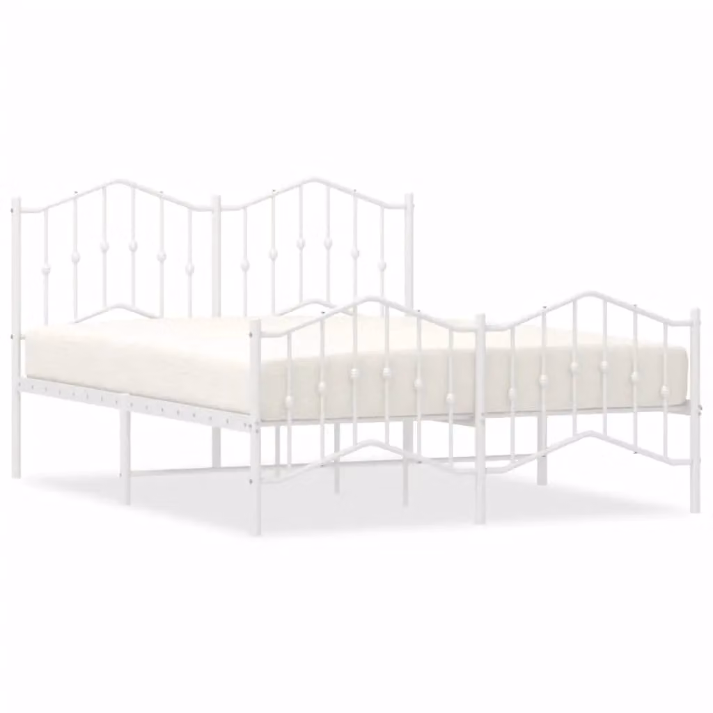 Berkfield Home Metal Double Bed Frame with Headboard and Footboard in White, W: 135 cm, L: 190 cm – 2