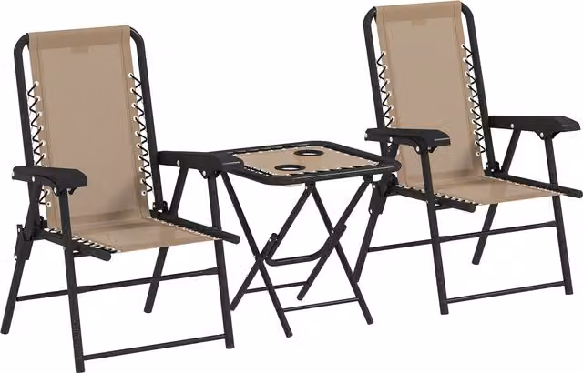 Outsunny Three-Piece Modern Garden Table and Chair Set in Beige – 1