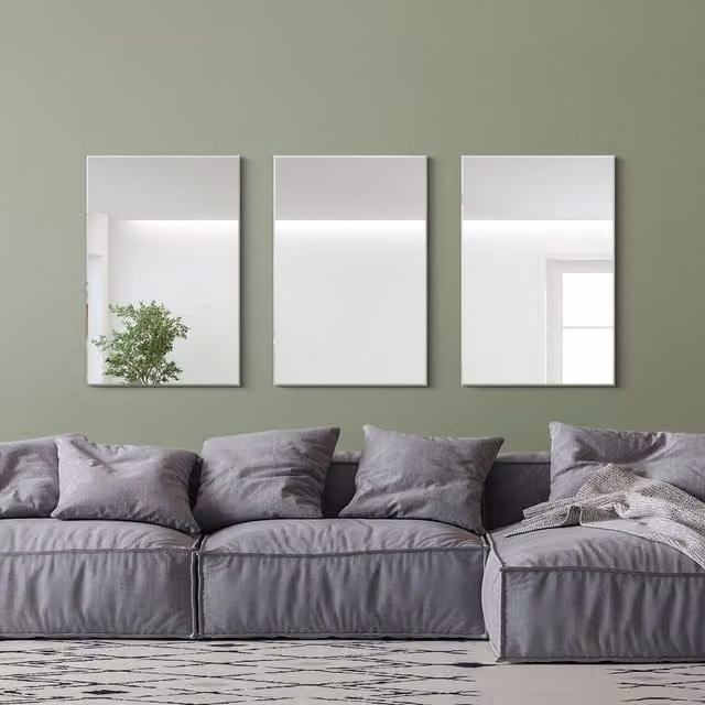 MirrorOutlet Set of 3 Silver Bevelled Venetian Panel Effect Rectangular Hanging Mirrors
