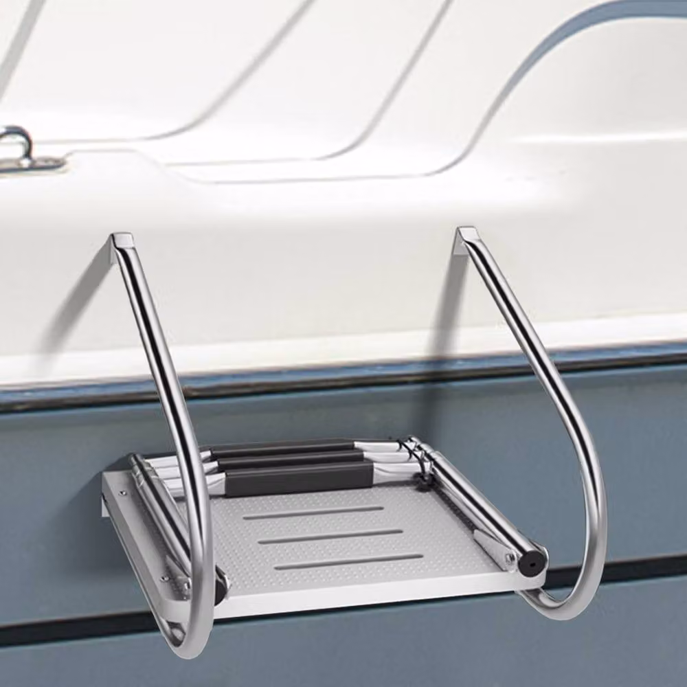 Gymax 2-Step Folding Non-slip Stainless Steel Boat Dock Ladder in Silver – 4