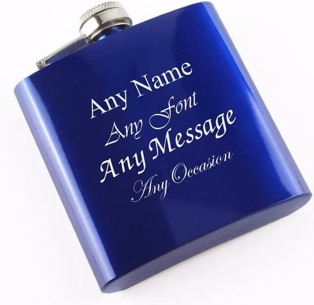 Uniqueful Personalised Blue Stainless Steel Hip Flask, 6oz