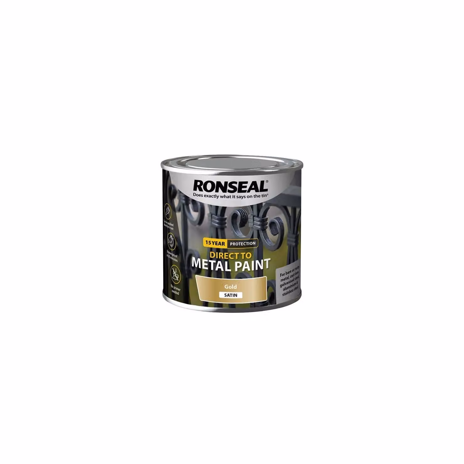 Ronseal Direct to Metal Gold Satin Water Based Paint 250ml – 4