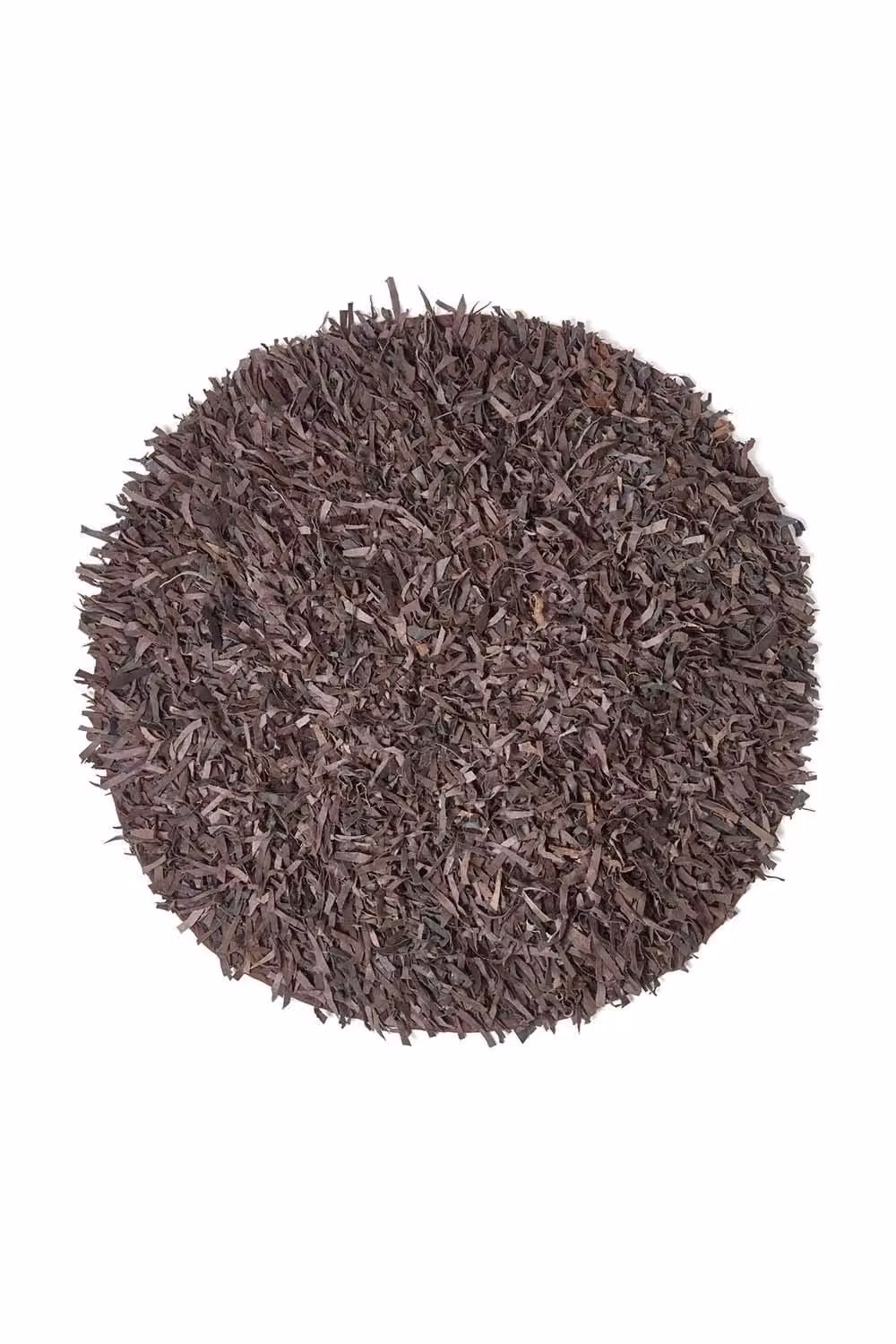 Homescapes Dallas Round Leather Shaggy Rug in Brown, Diameter: 150 cm – 3