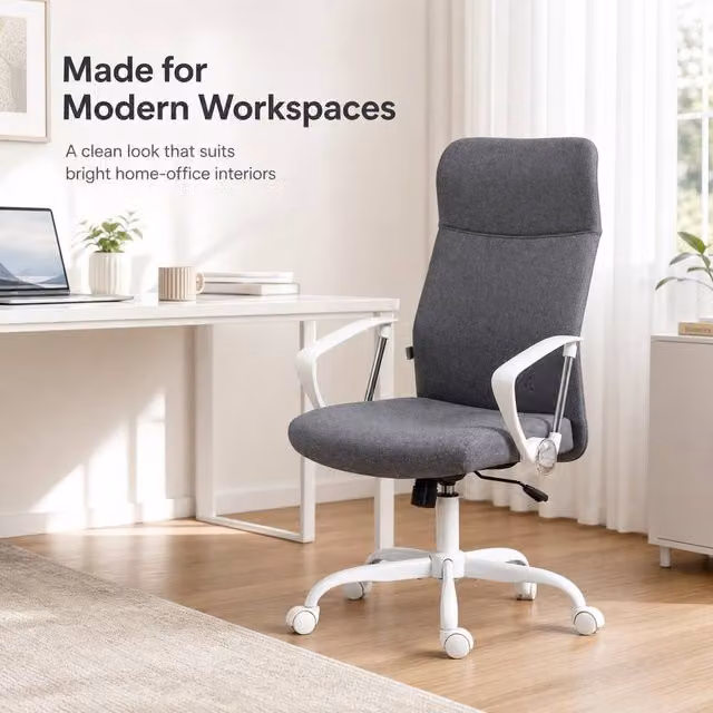 STILVORA Grey Fabric Task Chair with High Curved Back and Swivel Function, W/D/H: 65 x 63 x 120 cm