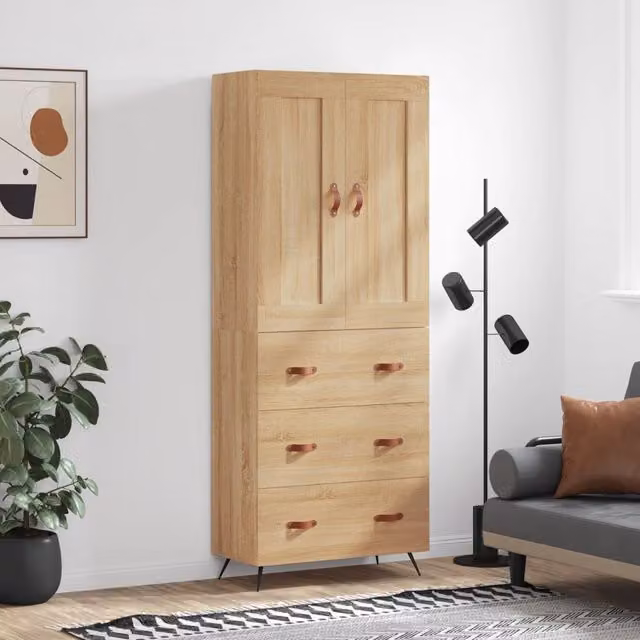 Berkfield Home Sonoma Oak Highboard in Brown, W/D/H: 69.5 x 34 x 180 cm – 1