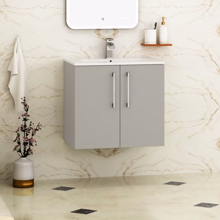 Royal Bathrooms Modena 800mm Wall Hung Vanity Unit with Minimalist Basin in Satin Grey