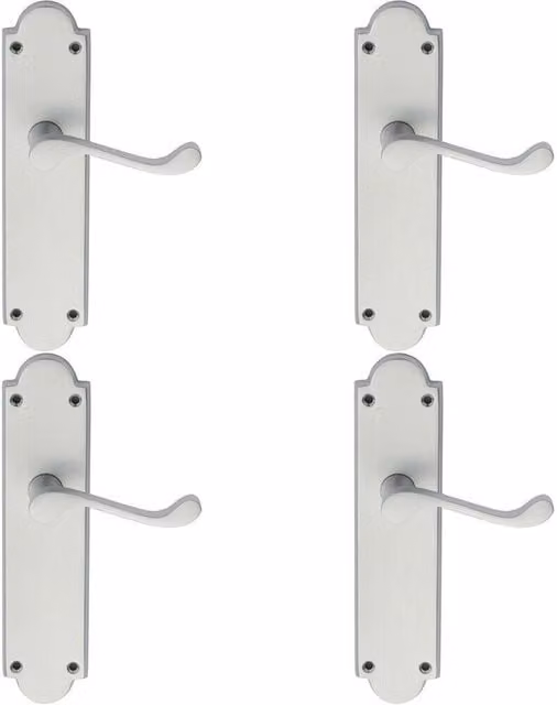 Loops 4 Pairs of Victorian Scroll Handles with Latch Backplate in Satin Chrome, 205 x 49 mm