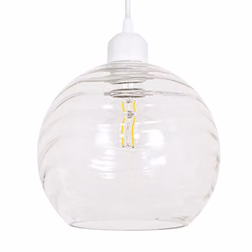 Happy Homewares Modern Circular Ribbed Glass Pendant Lamp Shade in Transparent, Diameter: 20 cm