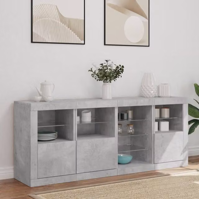 Berkfield Home Sideboard with Integrated LED Lights in Concrete Grey, W/D/H: 164 x 37 x 67 cm