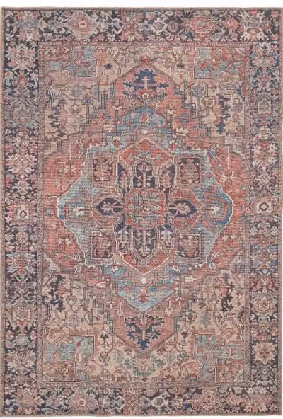 Kukoon Red Distressed Persian Style Non Slip Washable Low Pile Rug, W: 80 cm, L: 150 cm