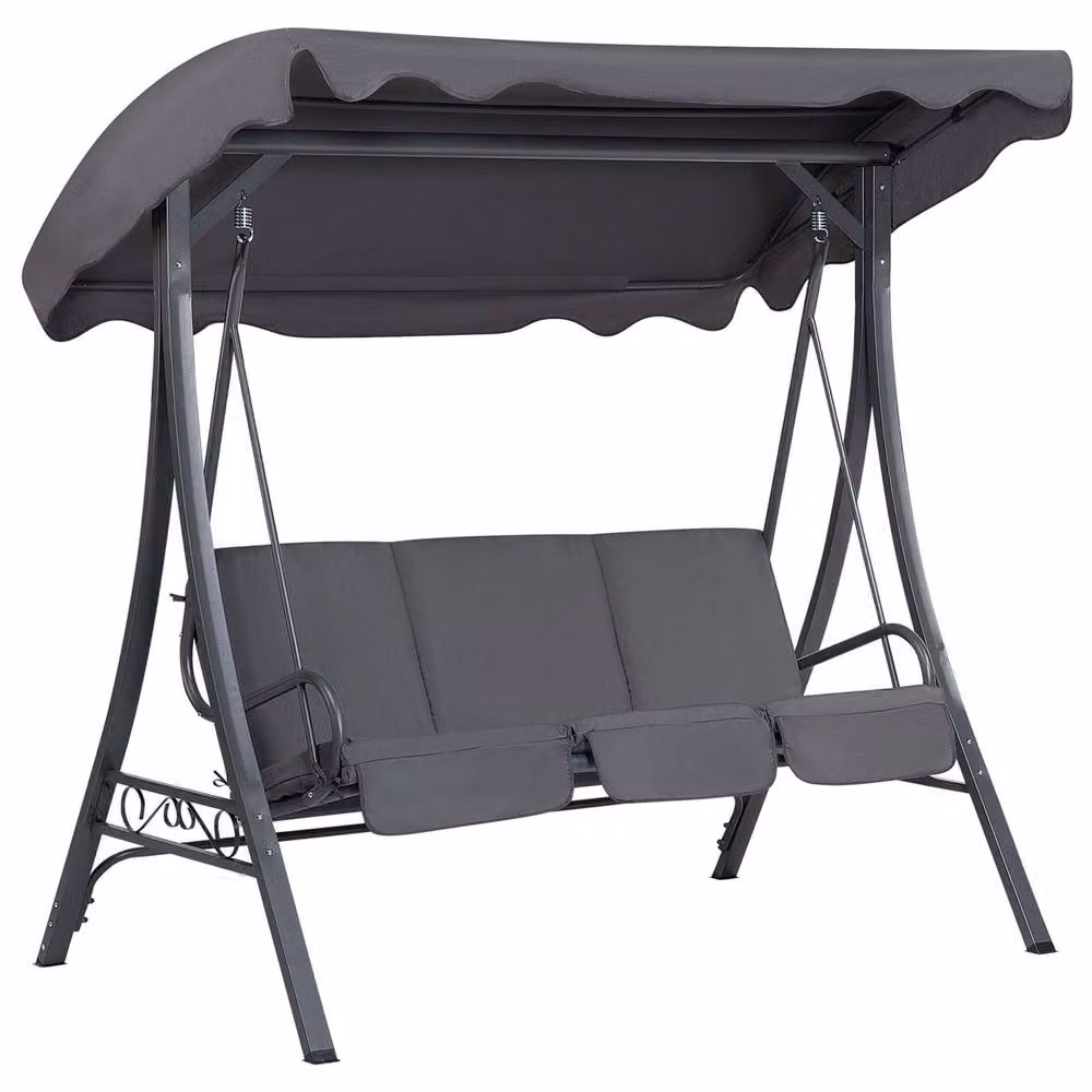 Wyld and Coco Grey 3-Seater Fabric Patio Swing with Sun Canopy and Cushions and Powder-Coated Steel Frame – 2