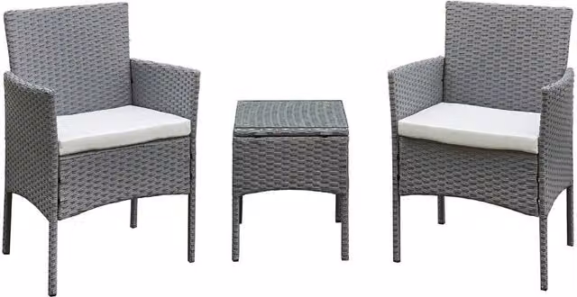 Oseasons Antigua Grey Rattan 2 Seat Tea for Two Set with Glass Table
