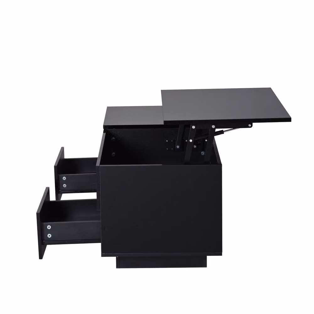 ModernLuxe High Gloss LED Lift Top Coffee Table with 2 Drawers in Black – 1