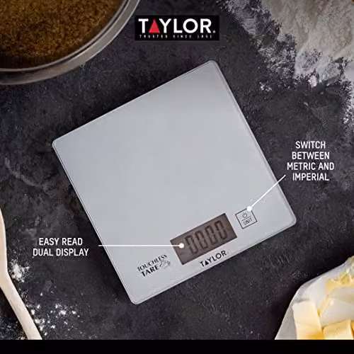 Taylor Pro Digital Kitchen Scales with Touchless Tare and Unit Conversion, Silver, 5kg Capacity – 4