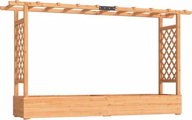 Outsunny Brown Wooden Raised Planter with Trellis and Hanging Roof for Ornamental or Herb Gardens, W/D/H: 113.5 x 40 x 39 cm