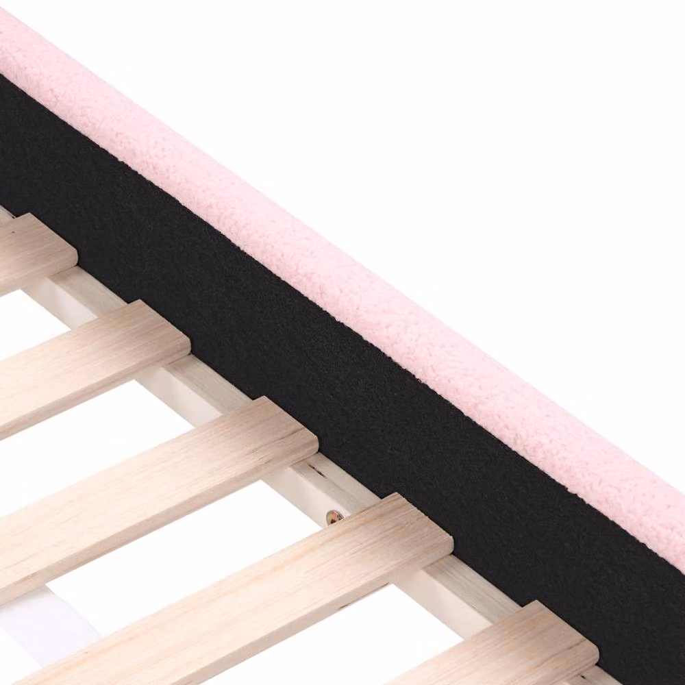 Wyld Haus Pink Bouclé Kids Bed Frame with Curved Headboard, W/D/H: 90 x 200 cm – 2
