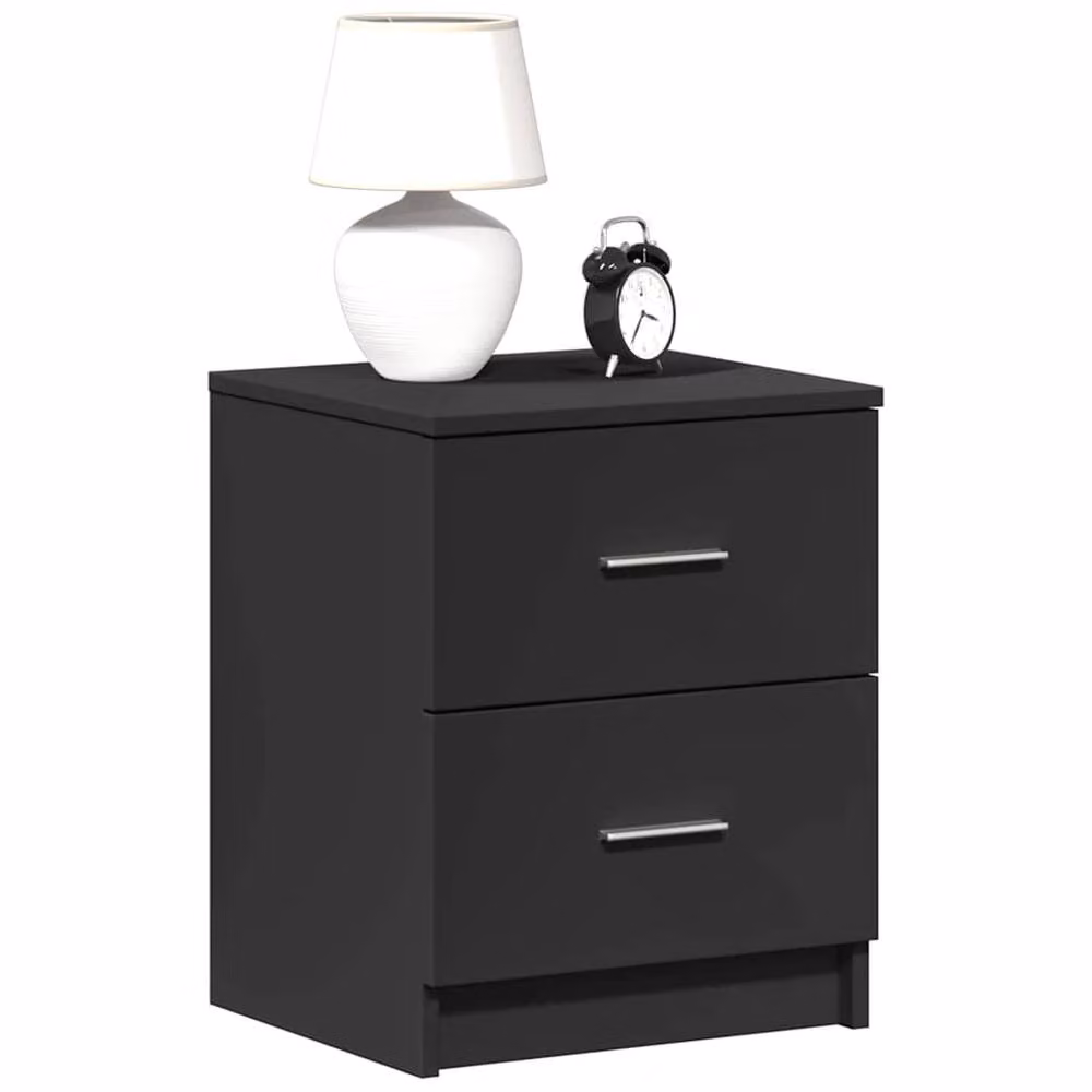 Berkfield Home Set of 2 Black Modern Bedside Cabinets with 2 Drawers, W/D/H: 40 x 36 x 50 cm – 2