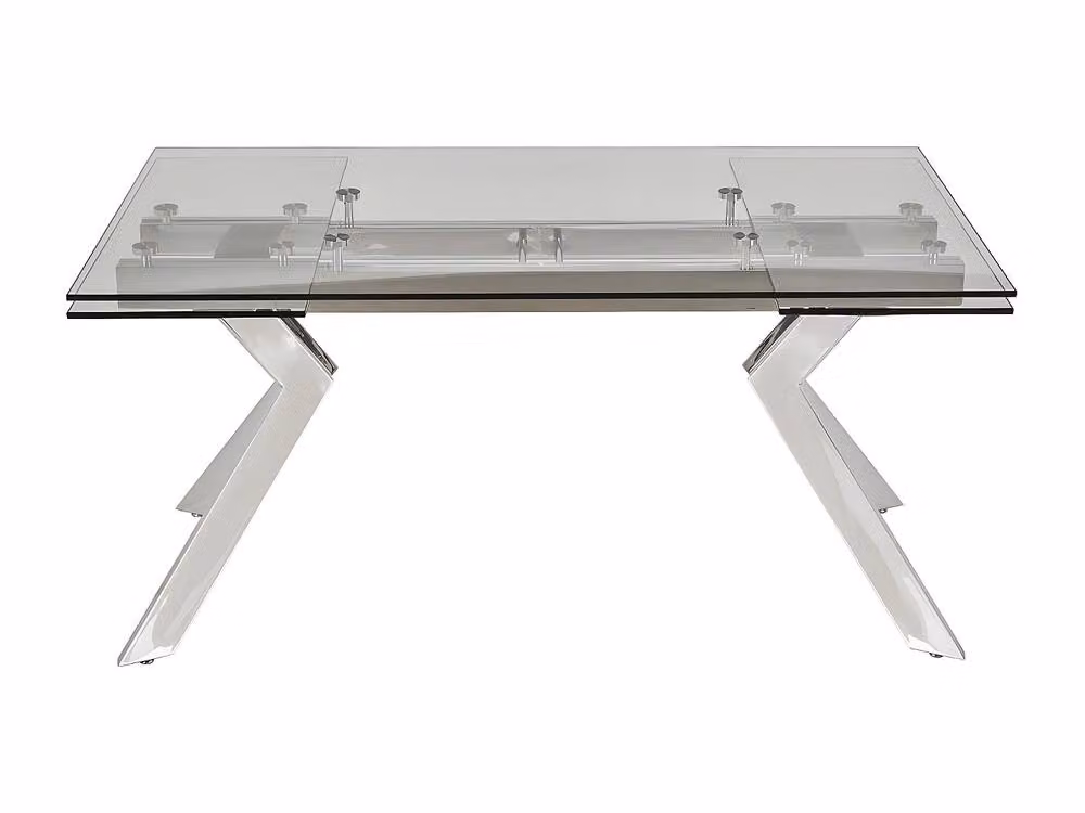 Vente-unique Extendable Rectangular Dining Table in Transparent Glass and Silver Metal, W/D/H: 180 x 90 x 76 cm – 2
