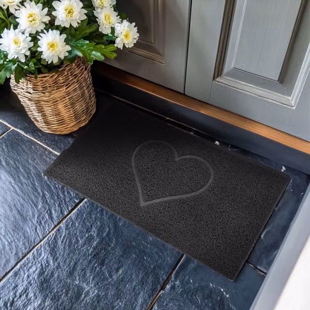 Nicoman Embossed PVC Heart Doormat in Black, W: 90 cm, D: 60 cm