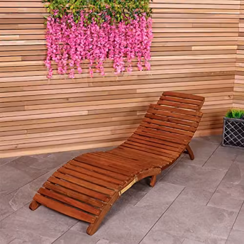 Charles Bentley Acacia Hardwood Reclining Sun Lounger in Brown, W/D/H: 184.5 x 63 x 60 cm – 2