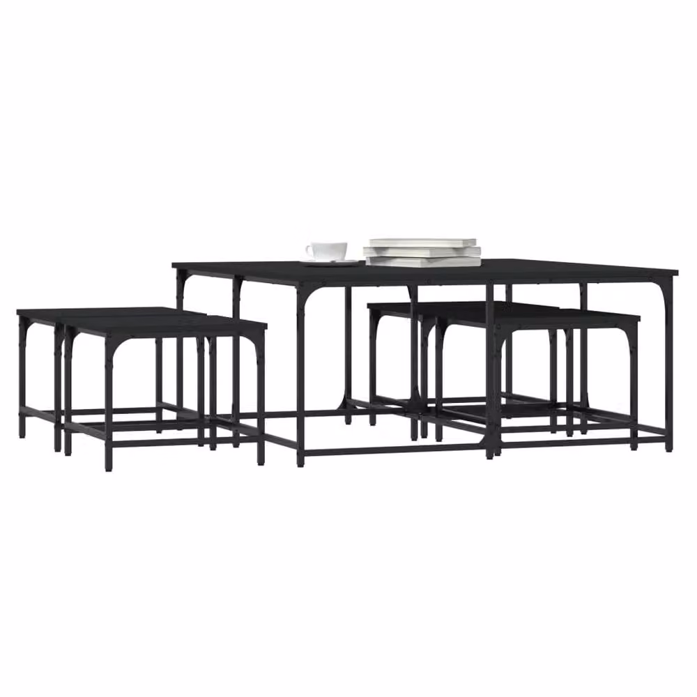 Berkfield Home Nesting Coffee Tables, 5 Piece Set in Black Matt Engineered Wood – 3