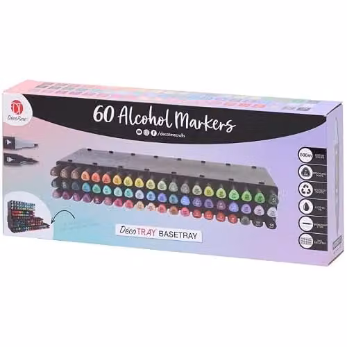 DecoTime 60 Dual Tip Alcohol Markers Set with Stackable Plastic Tray in Multicolour