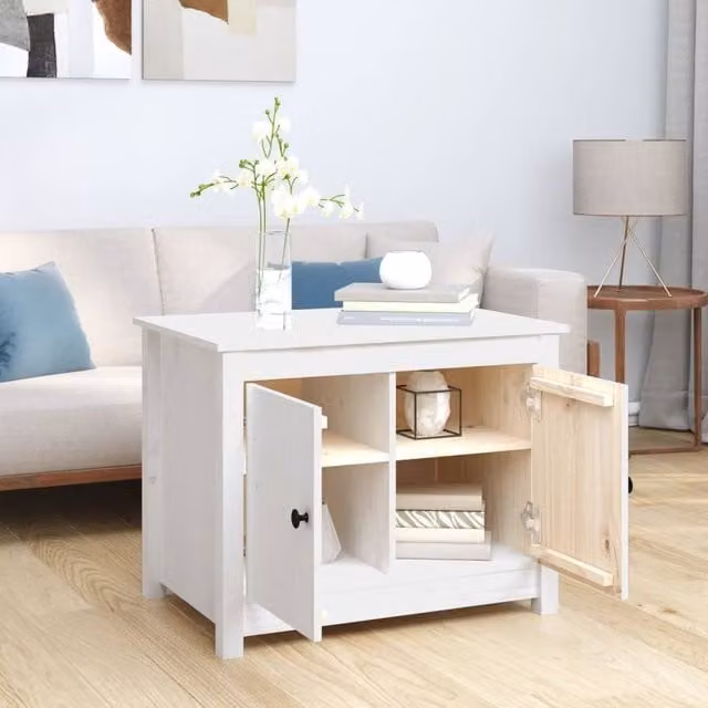 Berkfield Home Beautiful White Solid Wood Pine Coffee Table W: 71 cm, D: 49 cm, H: 55 cm