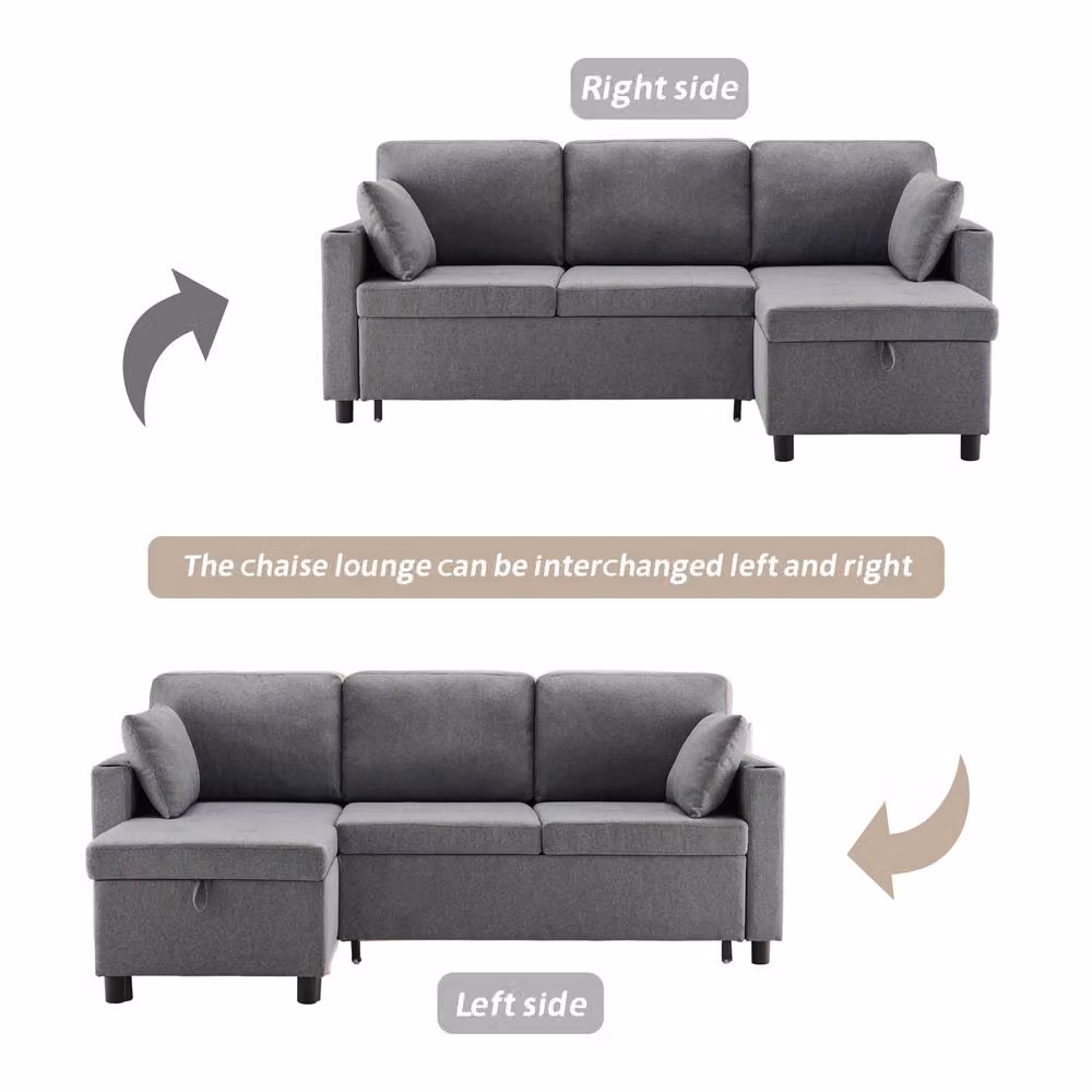 Rolipo Grey L-Shaped 3 Seater Corner Sofa Bed with Storage and Pull Out Drawer – 3